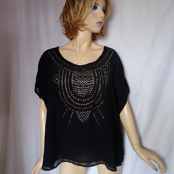torrid Tops - TORRID Black Top With Studded Sheer Overlay Sz 2
